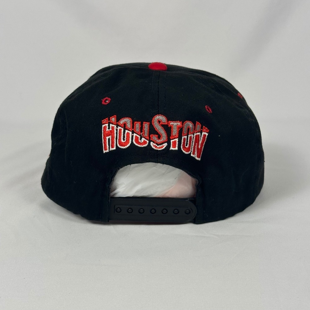 Vintage 90s Houston Rockets Hat Black Red NBA Snapback Green Underbill The G Cap - Picture 4 of 10